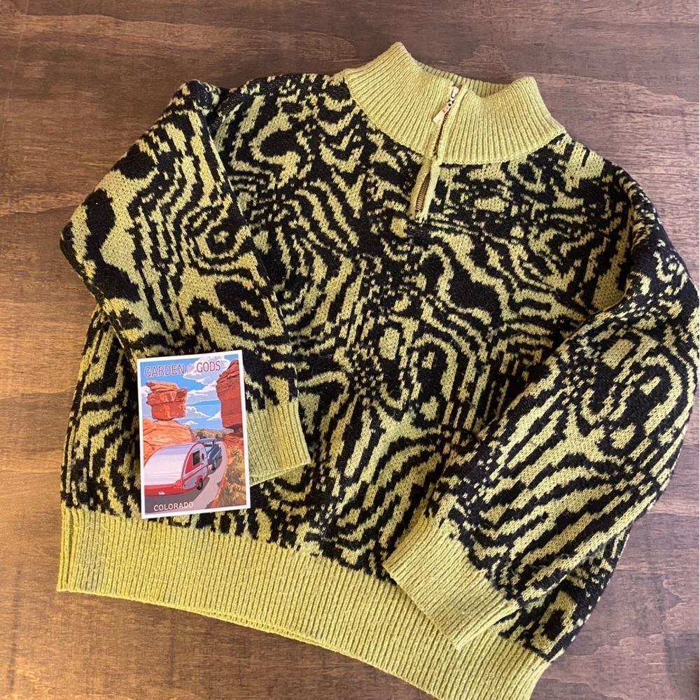 Vintage Green and Black Animal Inspired Print Sweater